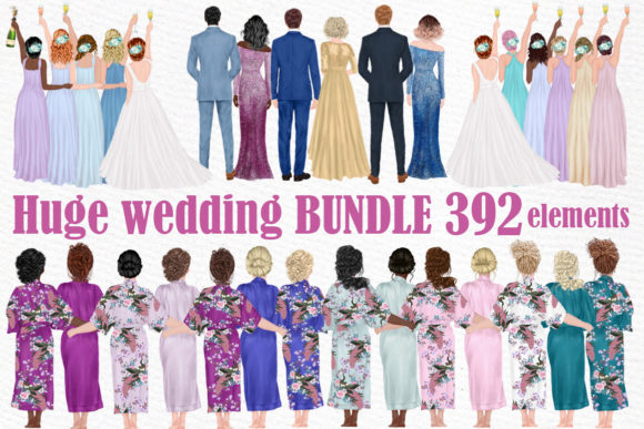 HUGE WEDDING BUNDLE: 394 Hand-Painted Watercolor Clipart Elements