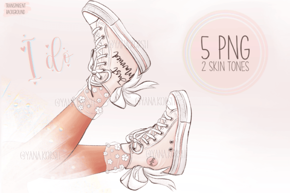 Modern Wedding Style: Pink Bride’s Sneakers Clipart