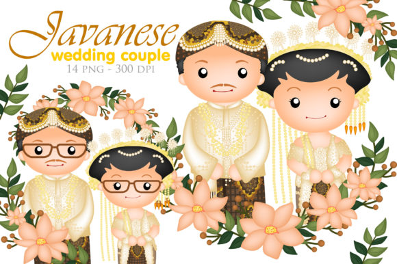 Traditional Wedding Couples with Outfit: A Digital Clipart Set for Elegant Designs