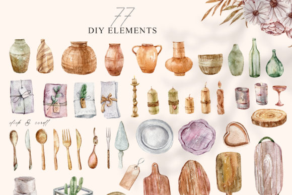 Watercolor Boho Wedding Decor Clipart for Modern Designs