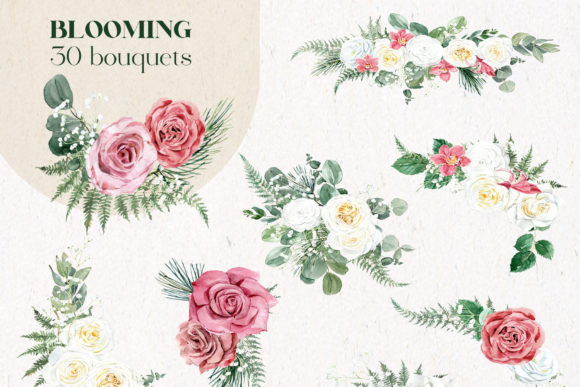 Watercolor Bouquets Clipart for Wedding Projects