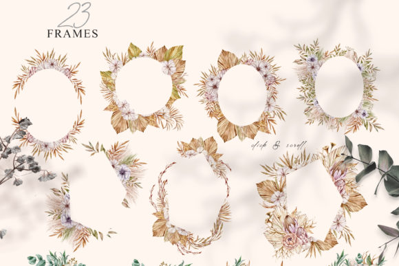 Watercolor Wedding Boho Frames Clipart
